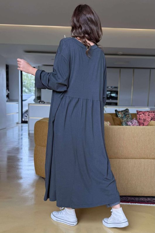 Made in Italy Donegal Cotton Jersey Smock Dress Charcoal